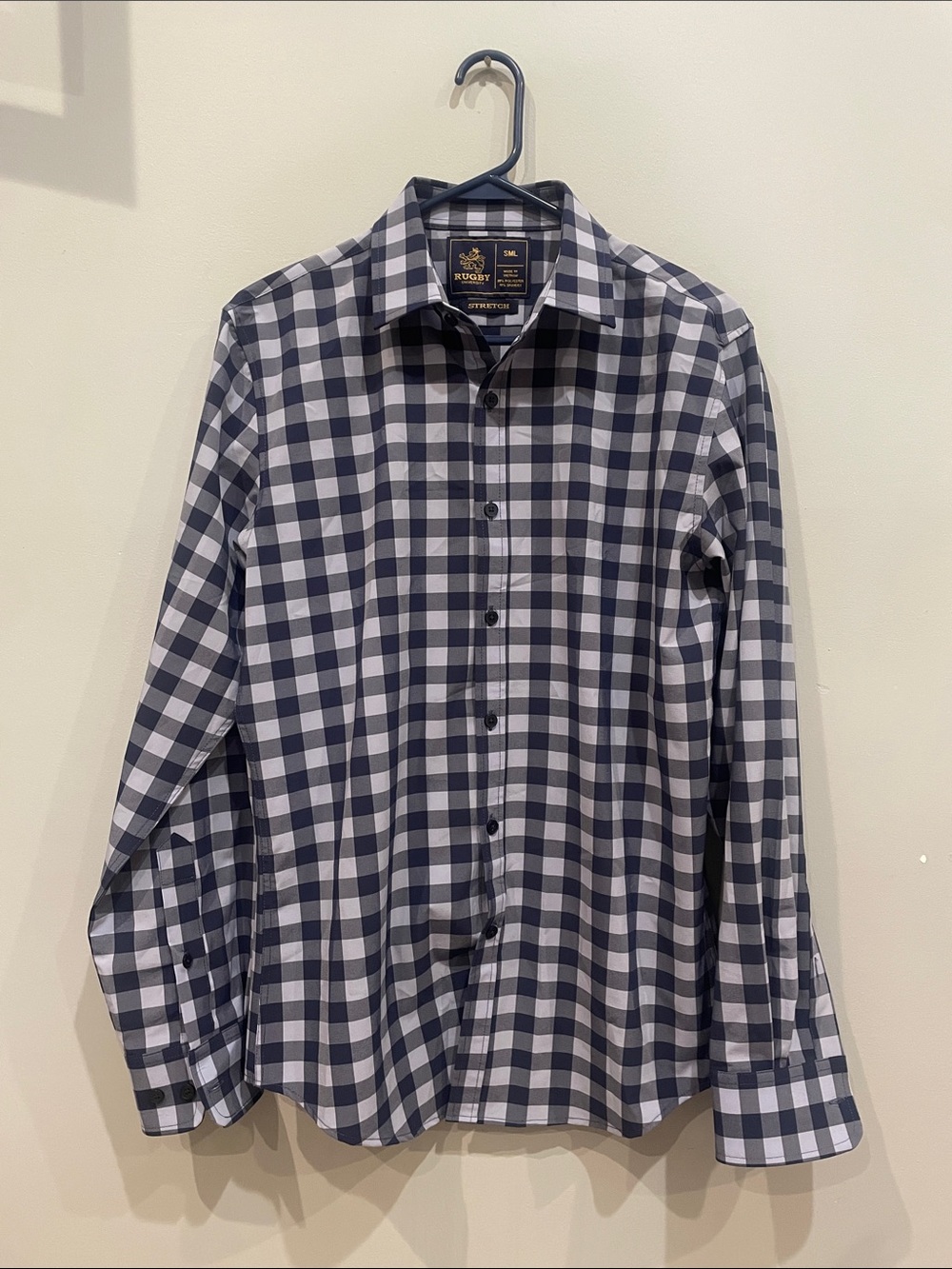 Rugby university Navy and lite blue Check Stretch Dress Shirt